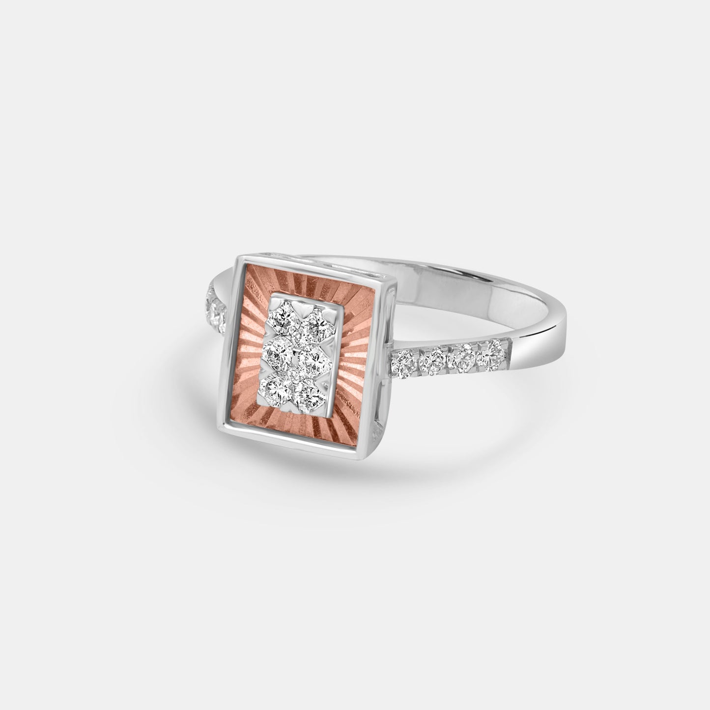 Two-tone Square Diamond Cluster Ring