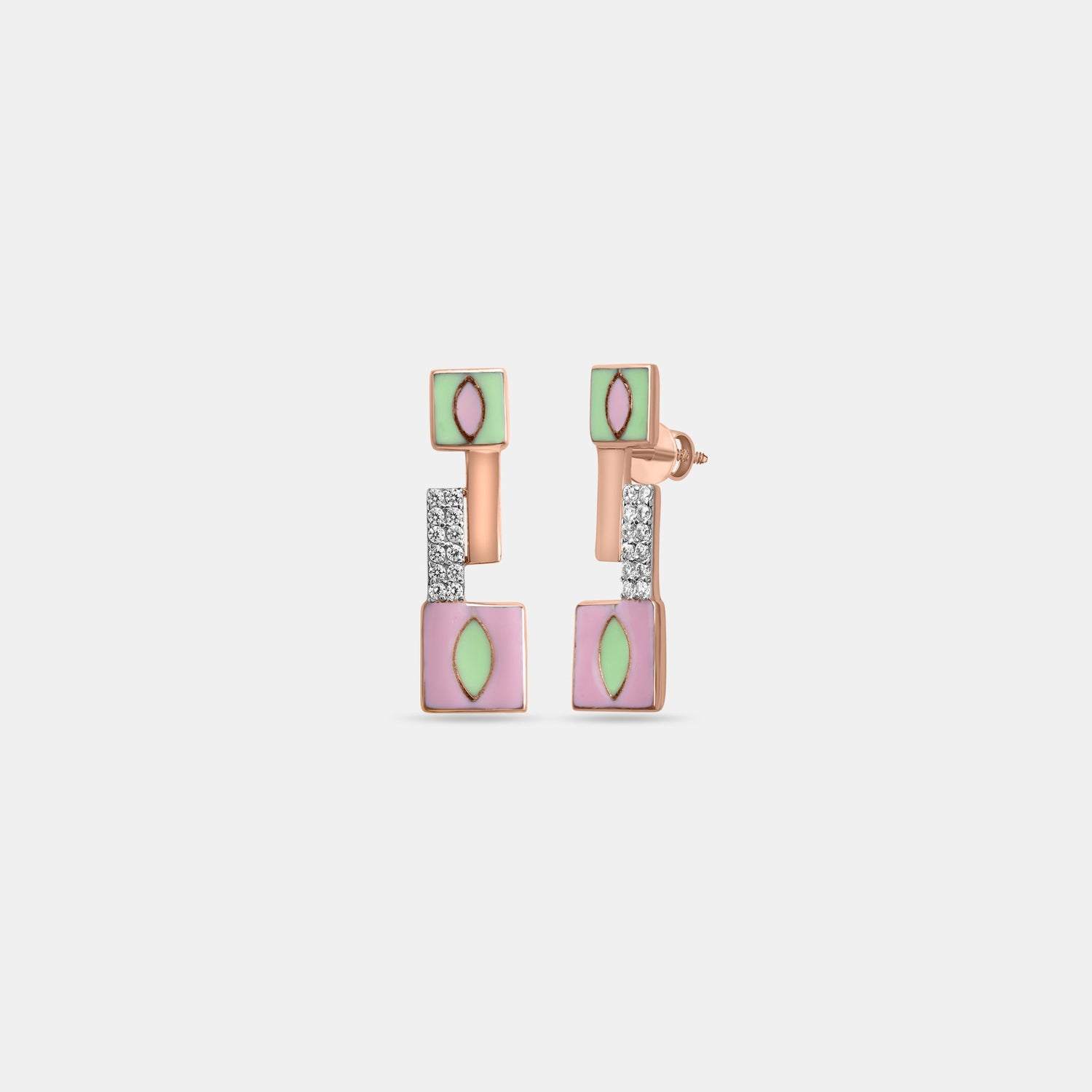 Geometric pastel enamel drop earrings in 18K gold — handcrafted enamel jewellery by Atelier by Jain Gold