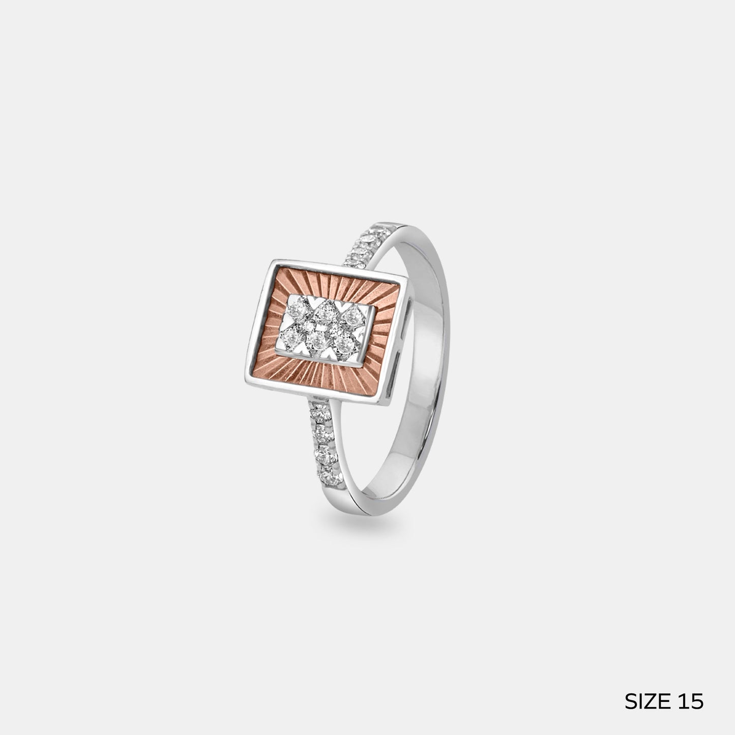 Two-tone Square Diamond Cluster Ring