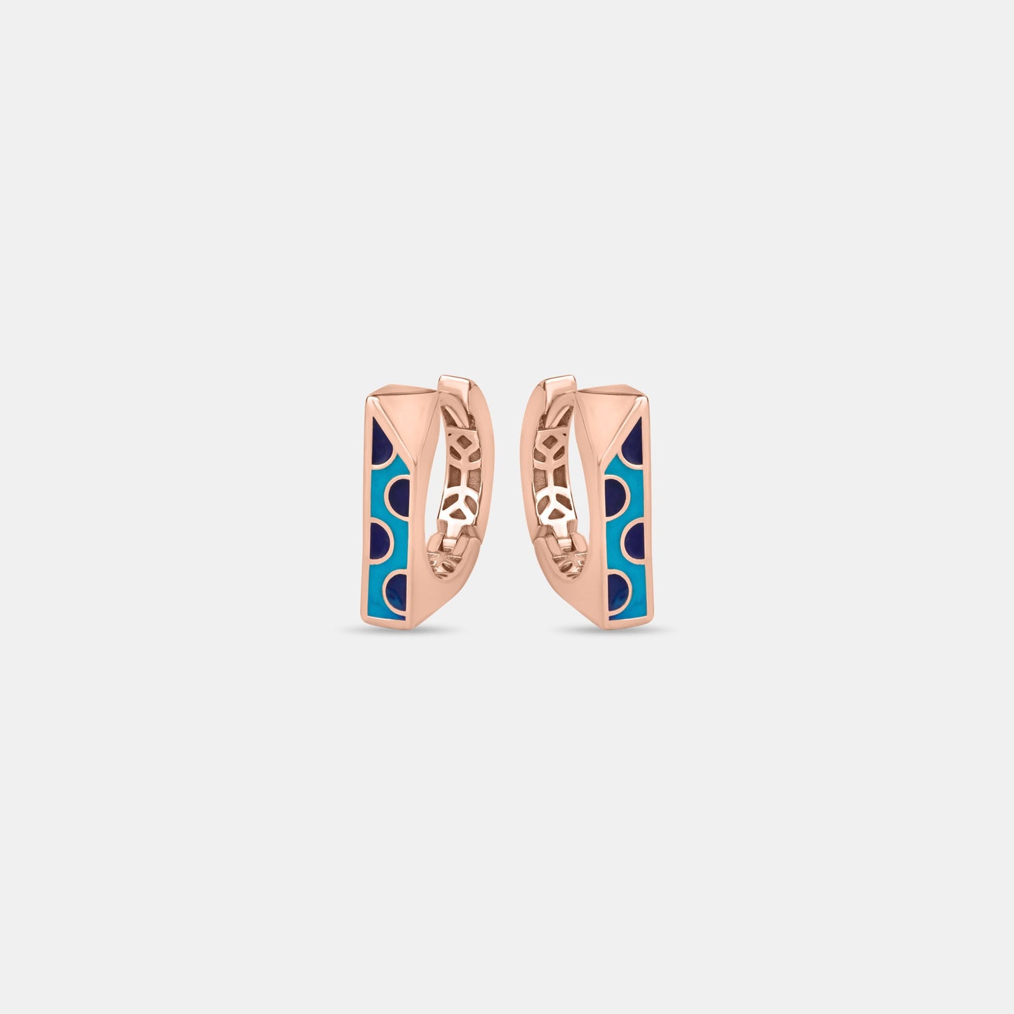 Peacock Glint Rose Gold Enamel Huggies