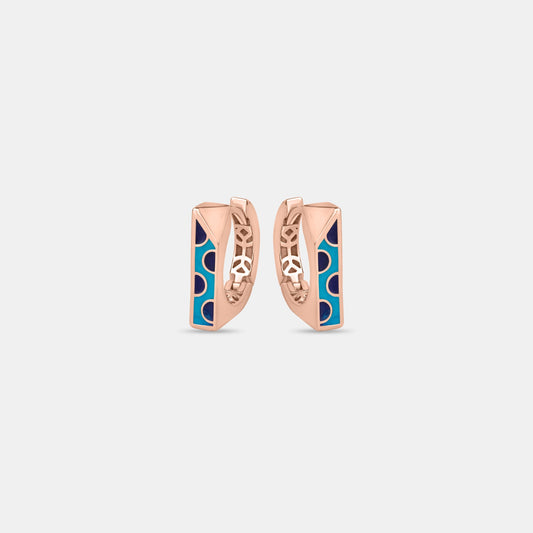 Peacock Glint Rose Gold Enamel Huggies
