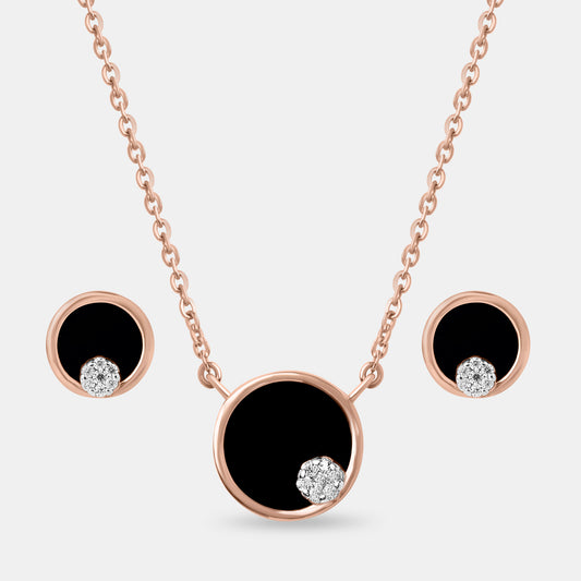 Black Enamel Inlay and Cz Cluster