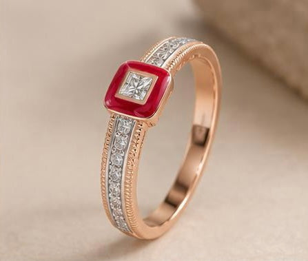 Crimson Halo Gold Ring