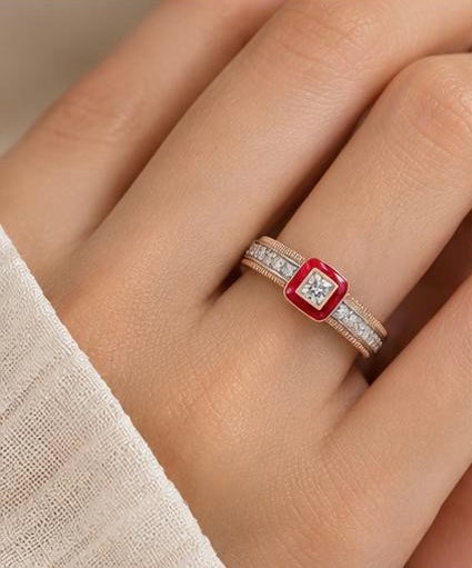 Crimson Halo Gold Ring