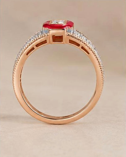 Crimson Halo Gold Ring