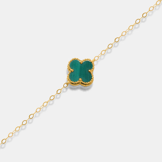 Gold Chain Bracelet With Green Clover Charm