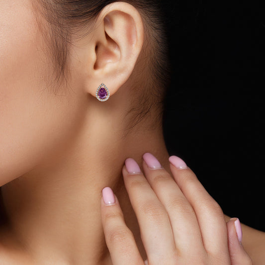 Pear-shape Pink & White Stud Earrings