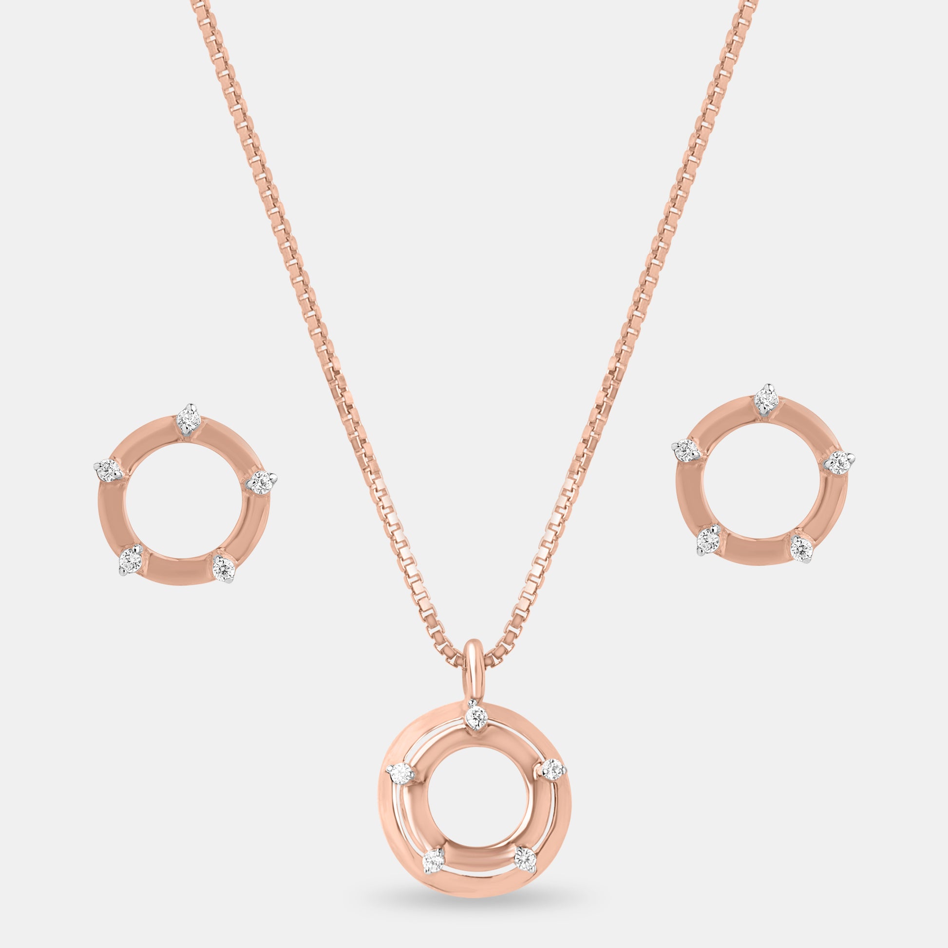 Rose Gold Orbit Sparkle Pendant Set
