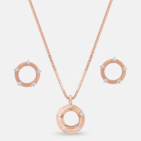 Rose Gold Orbit Sparkle Pendant Set